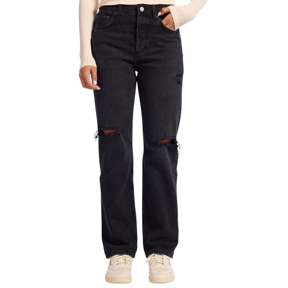 Nuuds The Straight Black Denim Jeans Women Size 29 Button Fly 5-Pocket 33x27